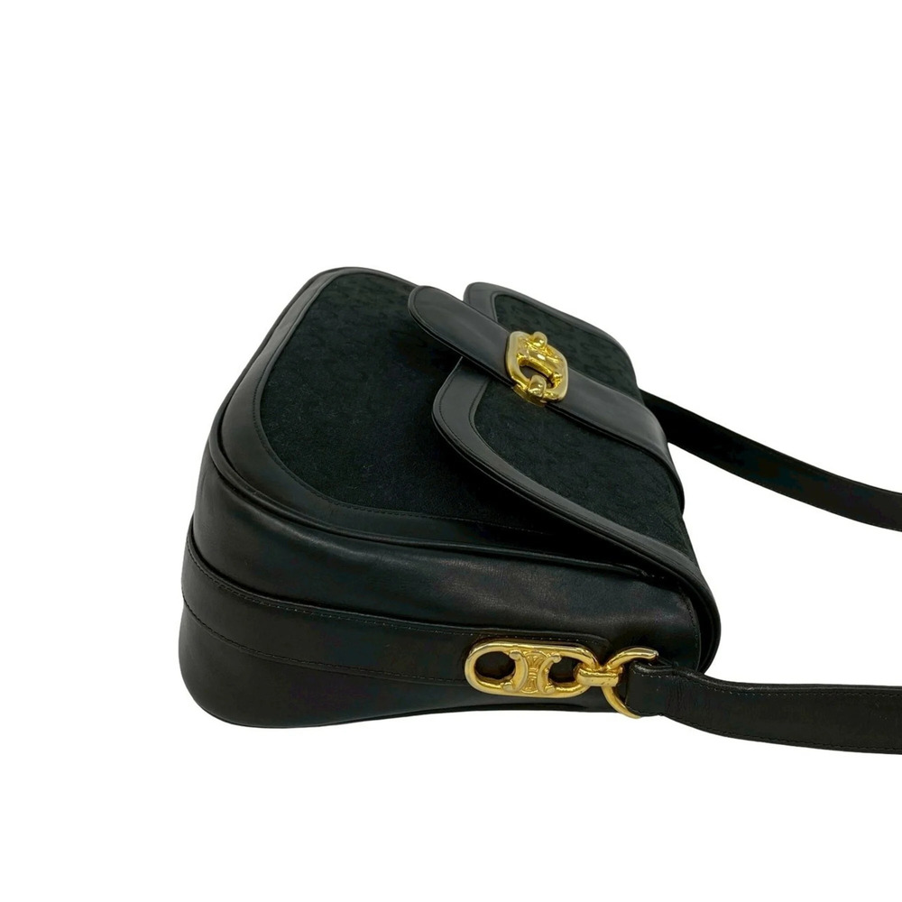 CELINE Vintage C Macadam Triomphe Hardware Canvas Leather Genuine Shoulder Ba... - Picture 6 of 10